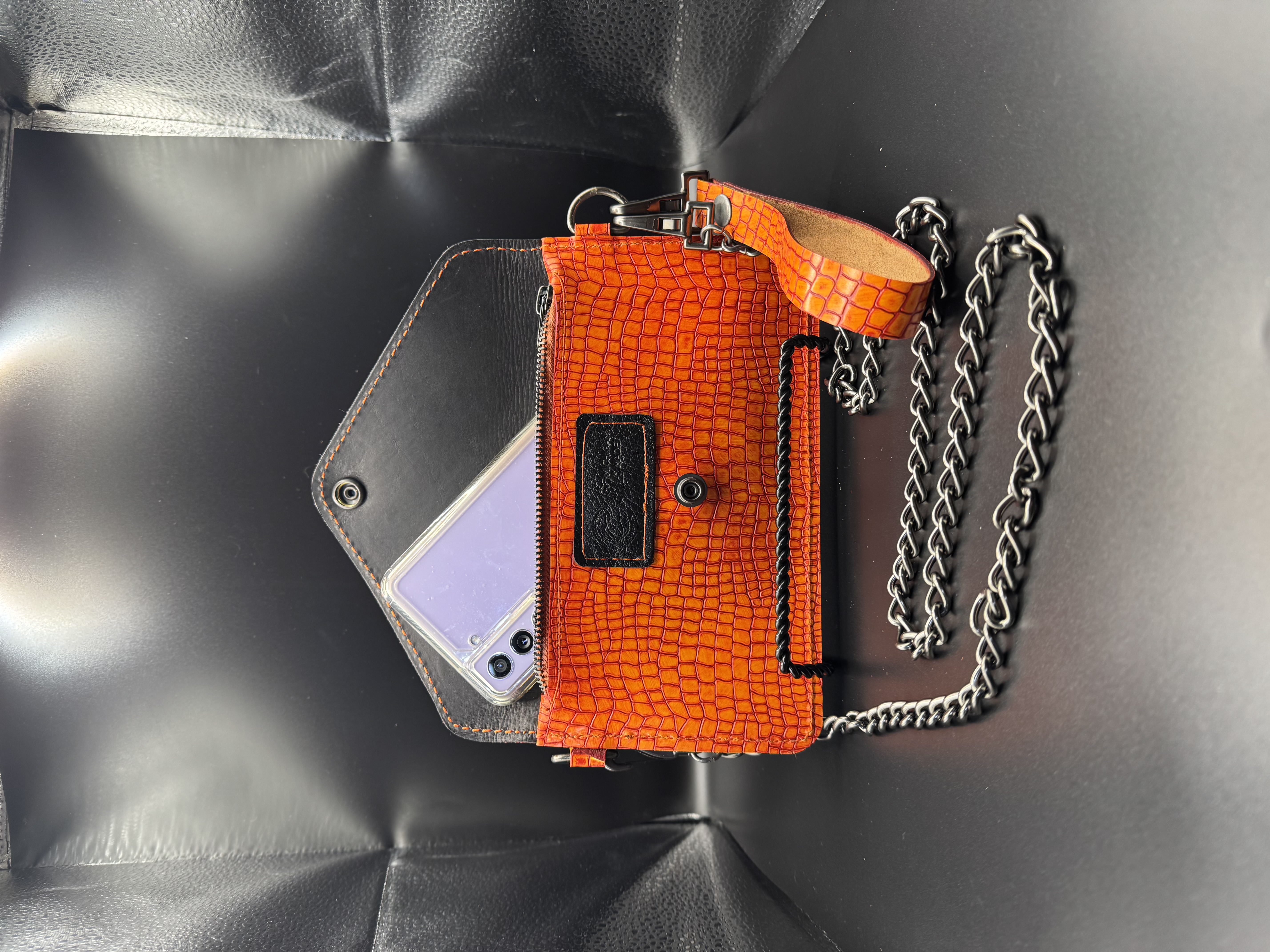 Croc Embossed Clutch with Crossbody Chain